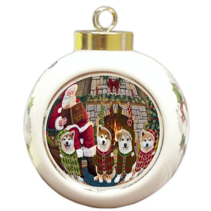 Christmas Cozy Holiday Tails Akitas Dog Round Ball Christmas Ornament RBPOR55442