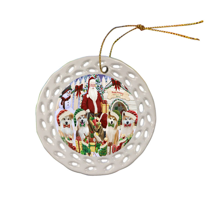 Christmas Dog House Akitas Dog Ceramic Doily Ornament DPOR52593