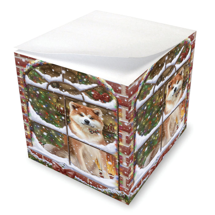 Please Come Home For Christmas Akita Dog Sitting In Window Note Cube NOC55253