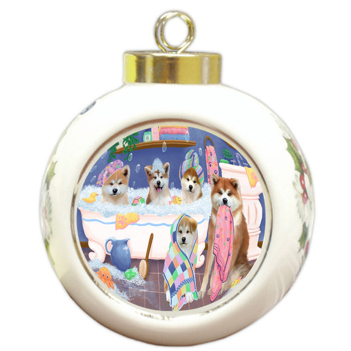 Rub A Dub Dogs In A Tub Akitas Dog Round Ball Christmas Ornament RBPOR57106