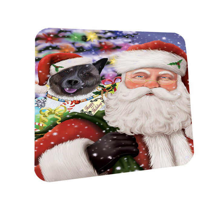 Santa Carrying Akita Dog and Christmas Presents Coasters Set of 4 CST55433