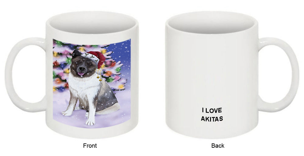 Winterland Wonderland Akita Dog In Christmas Holiday Scenic Background Coffee Mug MUG51073
