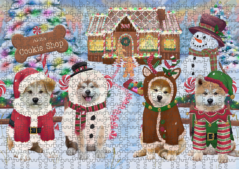 Holiday Gingerbread Cookie Shop Akitas Dog Puzzle with Photo Tin PUZL92572