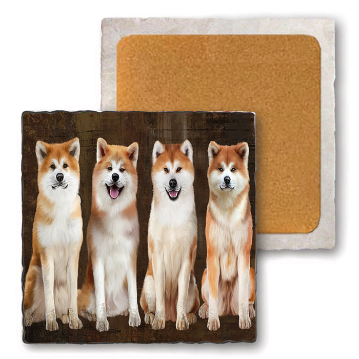 Rustic 4 Akitas Dog Set of 4 Natural Stone Marble Tile Coasters MCST49352