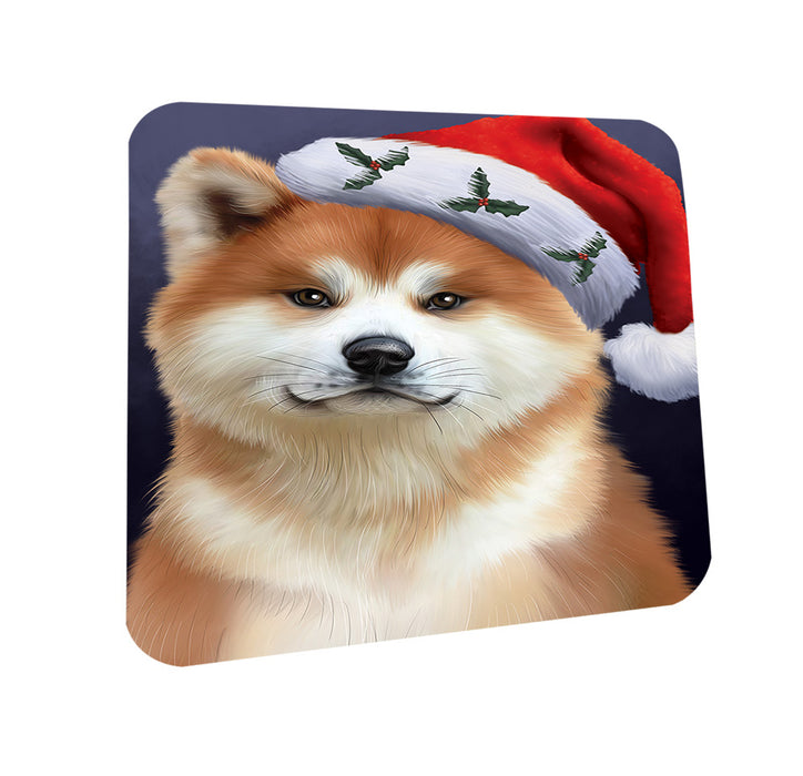 Christmas Holidays Akita Dog Wearing Santa Hat Portrait Head Coasters Set of 4 CST53445