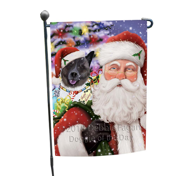 Santa Carrying Akita Dog and Christmas Presents