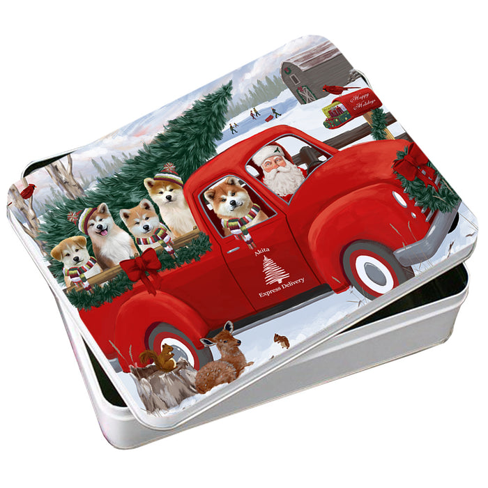 Christmas Santa Express Delivery Akitas Dog Family Photo Storage Tin PITN54940