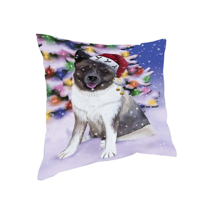 Winterland Wonderland Akita Dog In Christmas Holiday Scenic Background Pillow PIL71628