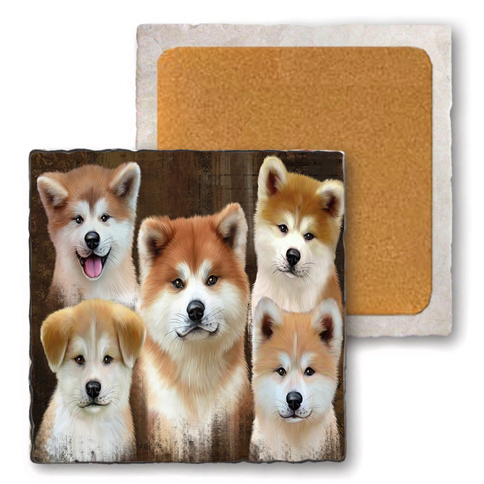 Rustic 5 Akita Dog Set of 4 Natural Stone Marble Tile Coasters MCST49123