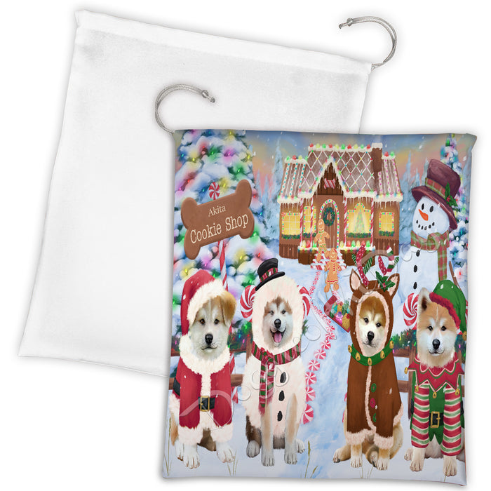Holiday Gingerbread Cookie Akita Dogs Shop Drawstring Laundry or Gift Bag LGB48556