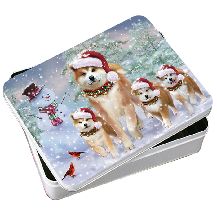 Christmas Running Family Dogs Akitas Dog Photo Storage Tin PITN54159