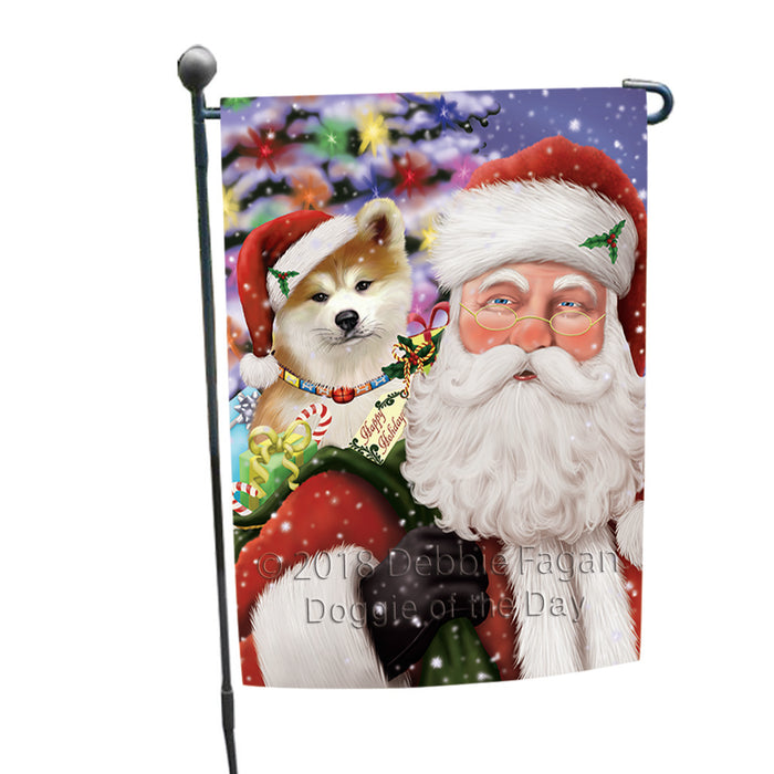 Santa Carrying Akita Dog and Christmas Presents Garden Flag GFLG53726