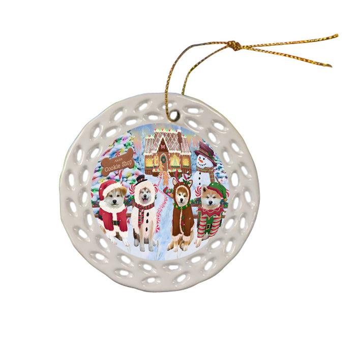Holiday Gingerbread Cookie Shop Akitas Dog Ceramic Doily Ornament DPOR56448