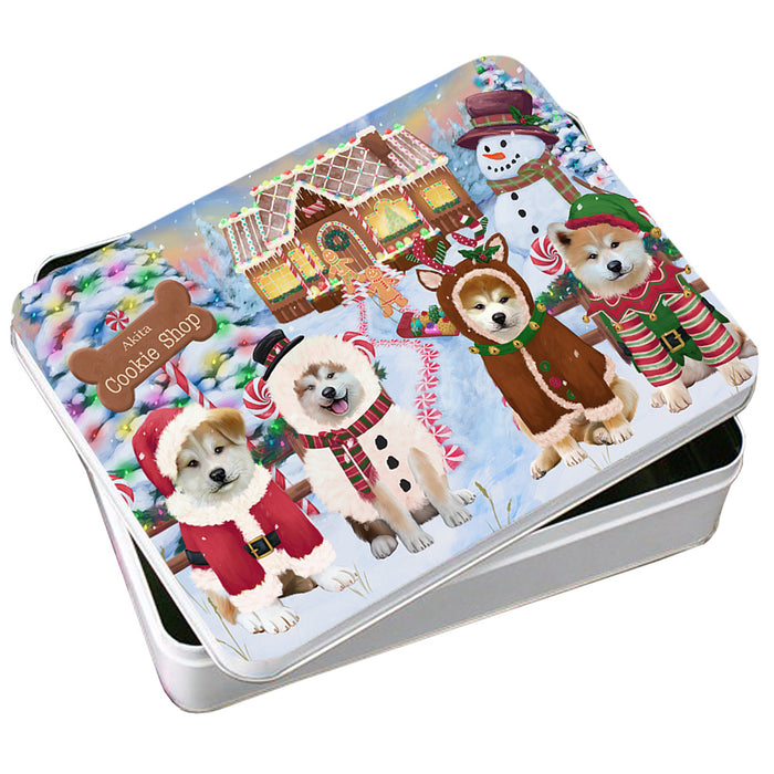 Holiday Gingerbread Cookie Shop Akitas Dog Photo Storage Tin PITN56154