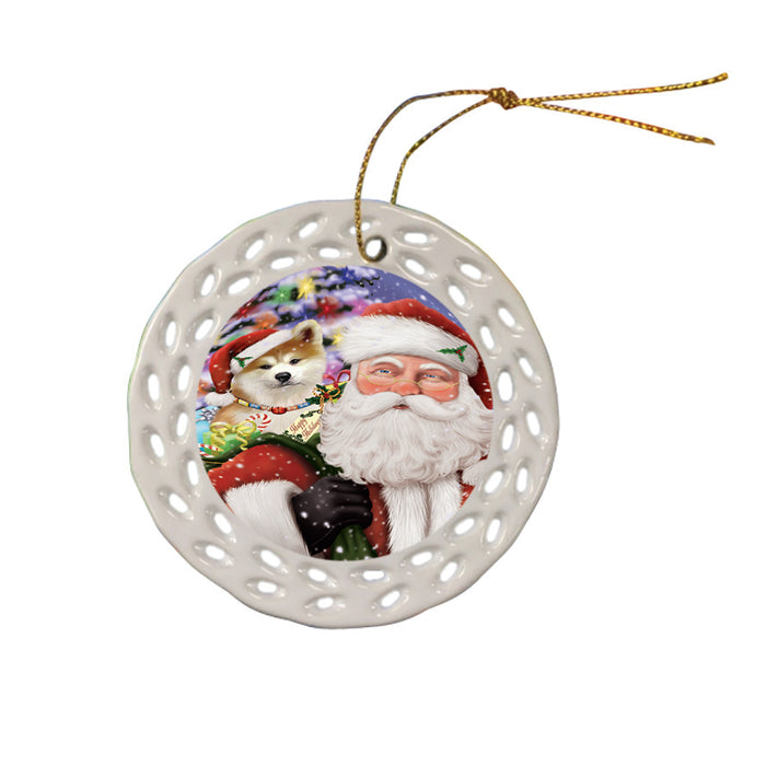 Santa Carrying Akita Dog and Christmas Presents Ceramic Doily Ornament DPOR53664