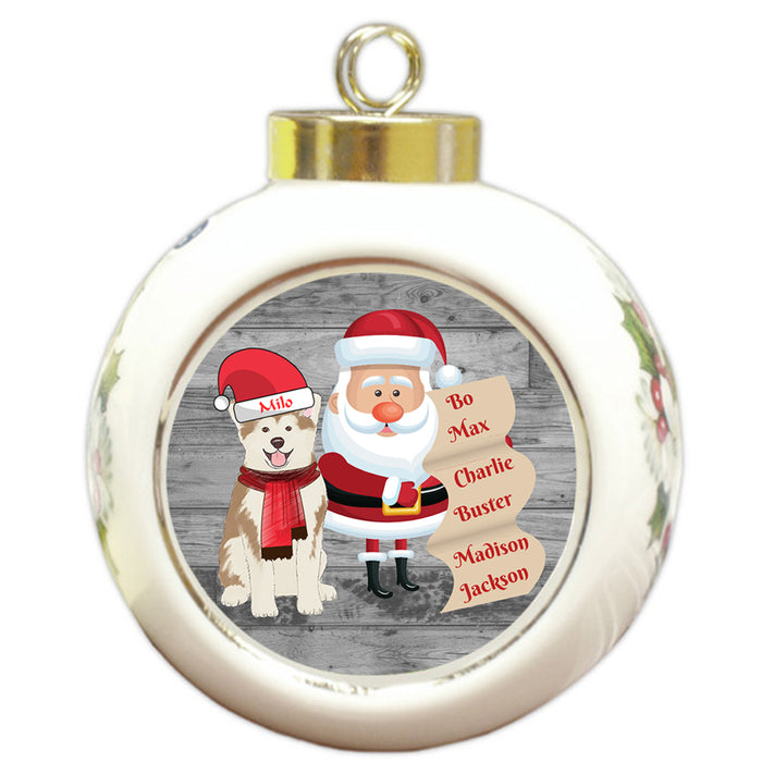 Custom Personalized Santa with Akita Dog Christmas Round Ball Ornament
