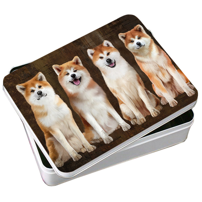 Rustic 4 Akitas Dog Photo Storage Tin PITN54295