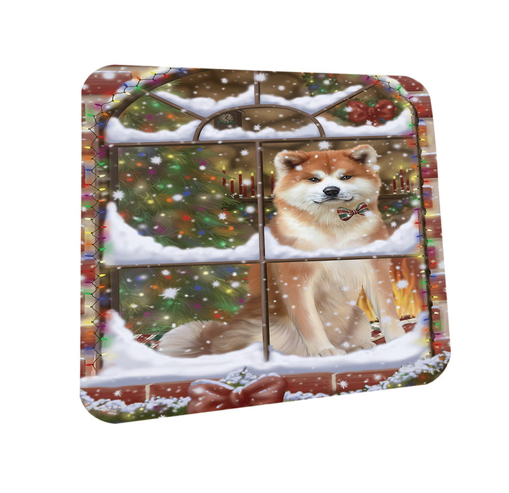 Please Come Home For Christmas Akita Dog Sitting In Window Coasters Set of 4 CST53565