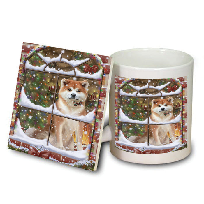 Please Come Home For Christmas Akita Dog Sitting In Window Mug and Coaster Set MUC53599