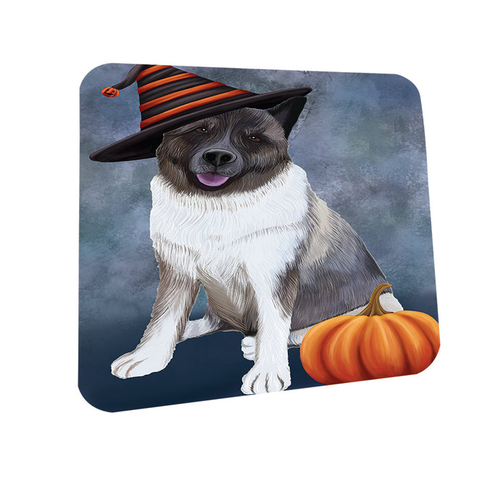 Happy Halloween Akita Dog Wearing Witch Hat with Pumpkin Coasters Set of 4 CST54870