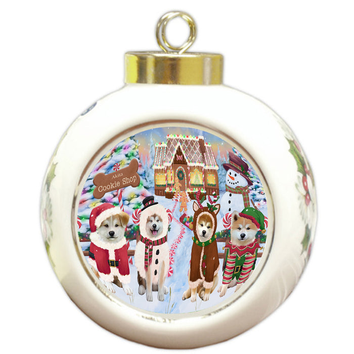 Holiday Gingerbread Cookie Shop Akitas Dog Round Ball Christmas Ornament RBPOR56448