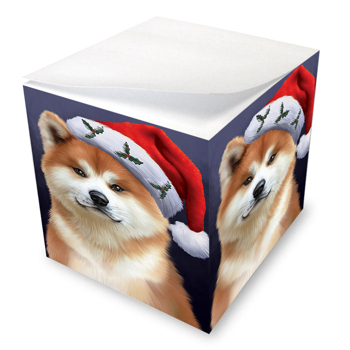 Christmas Holidays Akita Dog Wearing Santa Hat Portrait Head Note Cube NOC55133