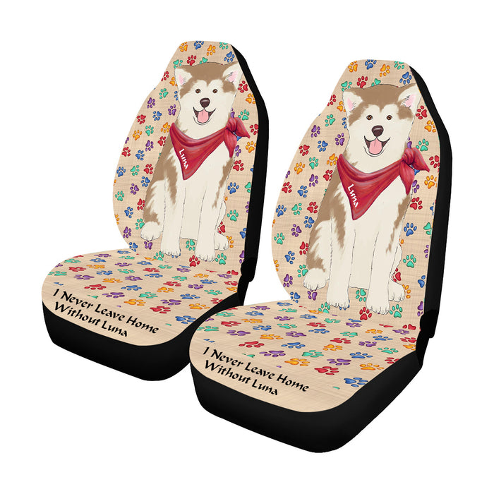 Personalized I Never Leave Home Paw Print Akita Dogs Pet Front Car Seat Cover (Set of 2)