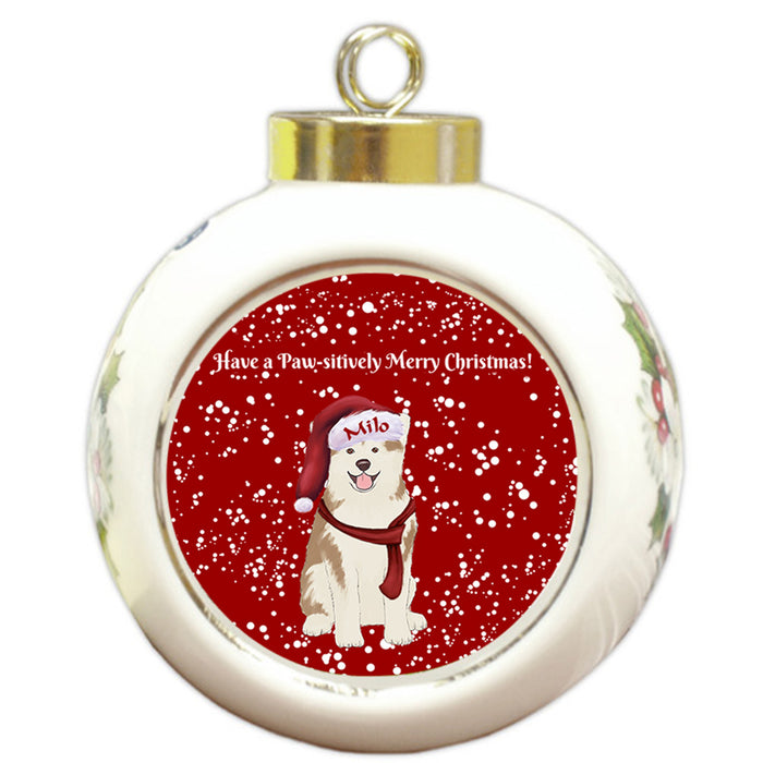 Custom Personalized Pawsitively Akita Dog Merry Christmas Round Ball Ornament