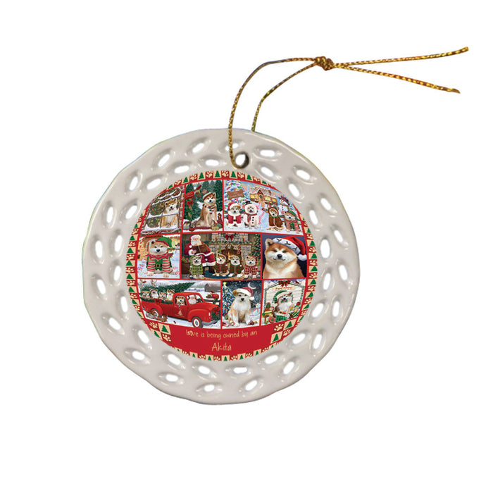 Love is Being Owned Christmas Akita Dogs Ceramic Doily Ornament DPOR57814