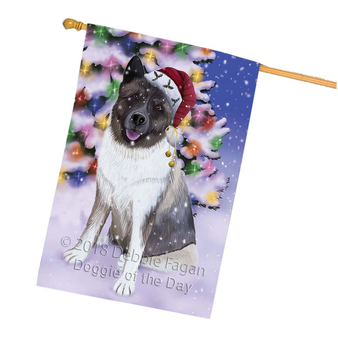 Winterland Wonderland Akita Dog In Christmas Holiday Scenic Background House Flag FLG56104