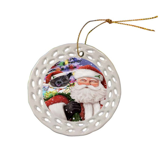 Santa Carrying Akita Dog and Christmas Presents Ceramic Doily Ornament DPOR55831