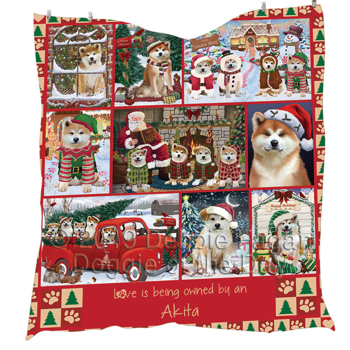 Love is Being Owned Christmas Akita Dogs Quilt
