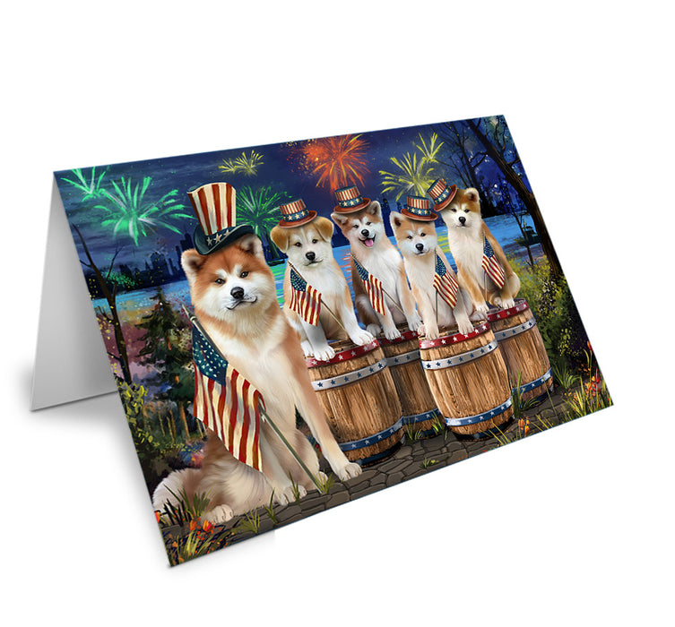 4th of July Independence Day Fireworks Akitas at the Lake Handmade Artwork Assorted Pets Greeting Cards and Note Cards with Envelopes for All Occasions and Holiday Seasons GCD57044