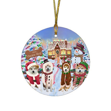 Holiday Gingerbread Cookie Shop Akitas Dog Round Flat Christmas Ornament RFPOR56448