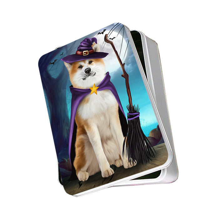 Happy Halloween Trick or Treat Akita Dog Witch Photo Storage Tin PITN52557