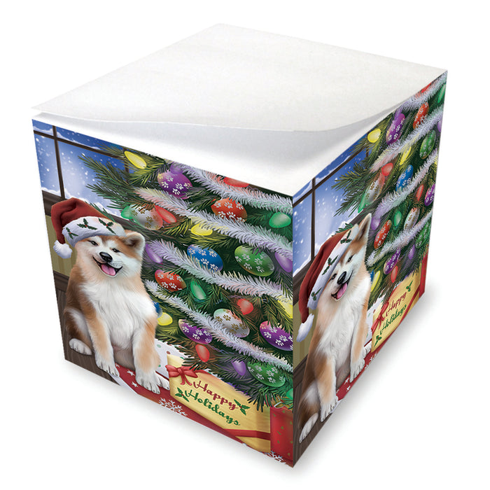 Christmas Happy Holidays Akita Dog with Tree and Presents Note Cube NOC55079