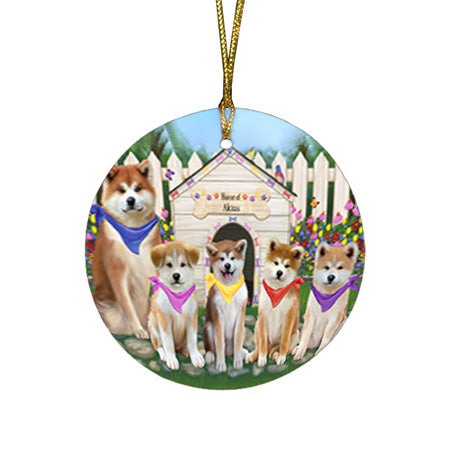 Spring Dog House Akitas Dog Round Flat Christmas Ornament RFPOR52188