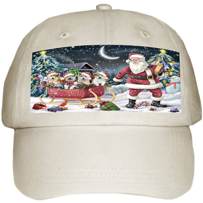 Santa Sled Dogs Christmas Happy Holidays Akitas Dog Ball Hat Cap HAT58863