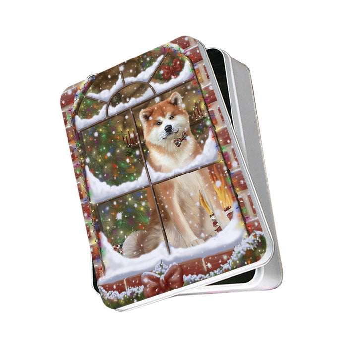 Please Come Home For Christmas Akita Dog Sitting In Window Photo Storage Tin PITN57521