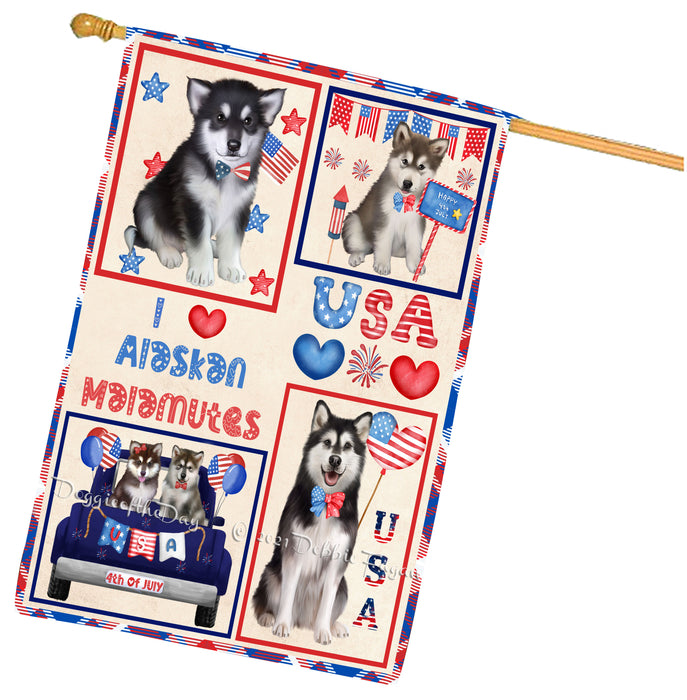 4th of July Independence Day I Love USA Alaskan Malamute Dogs House flag FLG66913