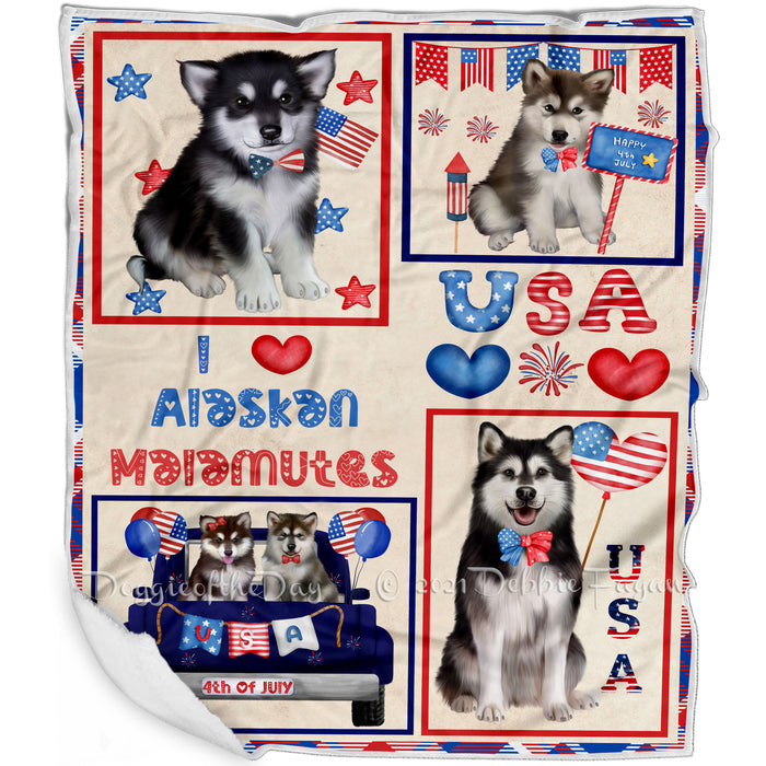 4th of July Independence Day I Love USA Alaskan Malamute Dogs Blanket BLNKT143460