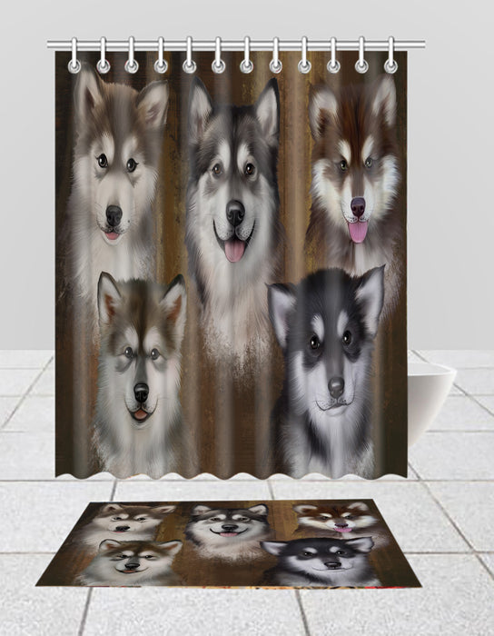 Rustic Alaskanmalamute Dogs  Bath Mat and Shower Curtain Combo