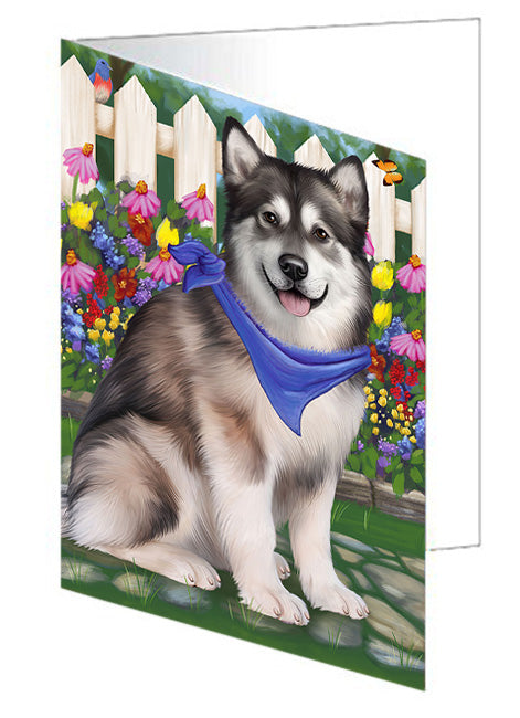 Spring Floral Alaskan Malamute Dog Handmade Artwork Assorted Pets Greeting Cards and Note Cards with Envelopes for All Occasions and Holiday Seasons GCD53300