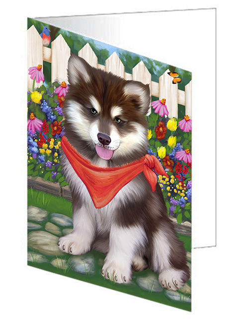 Spring Dog House Alaskan Malamutes Dog Handmade Artwork Assorted Pets Greeting Cards and Note Cards with Envelopes for All Occasions and Holiday Seasons GCD53291