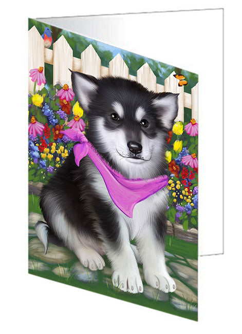 Spring Floral Alaskan Malamute Dog Handmade Artwork Assorted Pets Greeting Cards and Note Cards with Envelopes for All Occasions and Holiday Seasons GCD53294