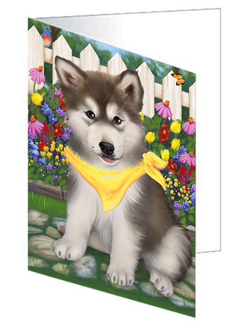 Spring Floral Alaskan Malamute Dog Handmade Artwork Assorted Pets Greeting Cards and Note Cards with Envelopes for All Occasions and Holiday Seasons GCD53297