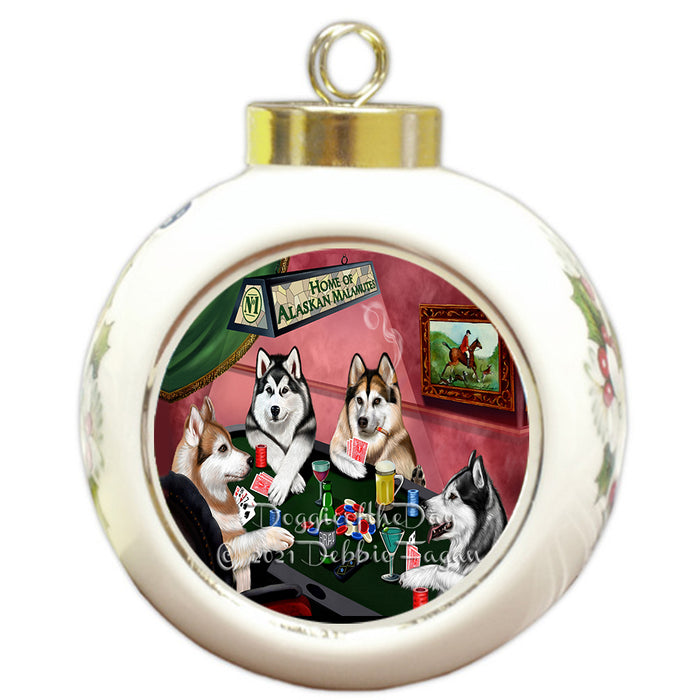 Home of Poker Playing Alaskan Malamute Dogs Round Ball Christmas Ornament Pet Decorative Hanging Ornaments for Christmas X-mas Tree Decorations - 3" Round Ceramic Ornament