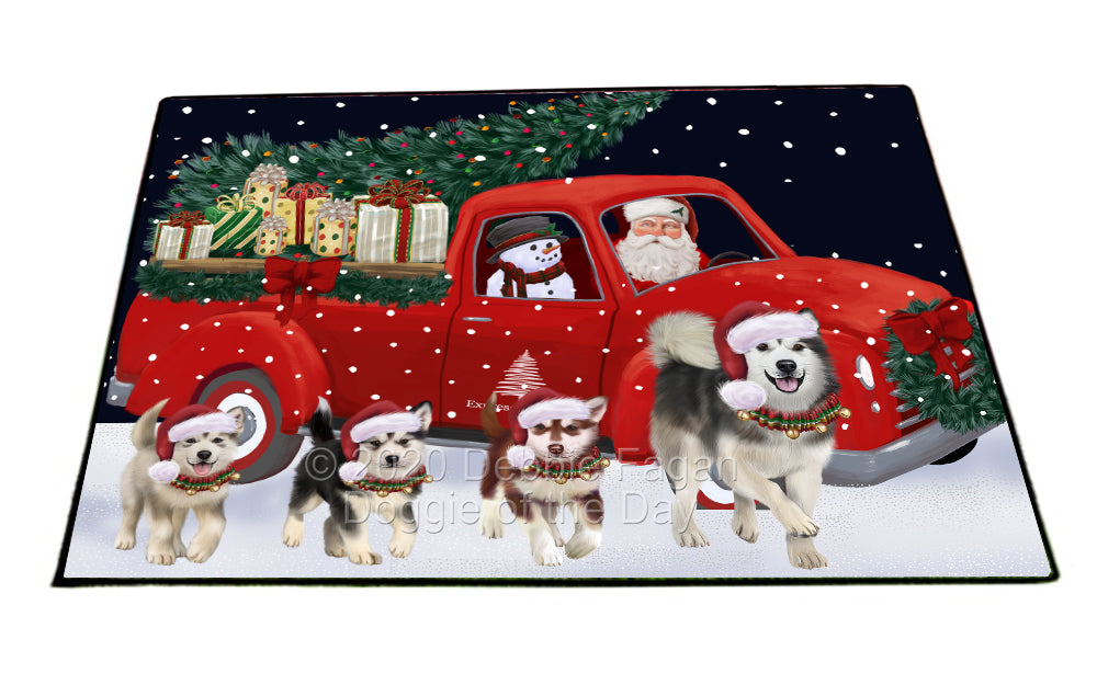Christmas Express Delivery Red Truck Running Alaskan Malamute Dogs Indoor/Outdoor Welcome Floormat - Premium Quality Washable Anti-Slip Doormat Rug FLMS56527