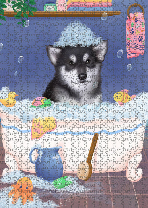 Rub A Dub Dog In A Tub Alaskan Malamute Dog Portrait Jigsaw Puzzle for Adults Animal Interlocking Puzzle Game Unique Gift for Dog Lover's with Metal Tin Box PZL199