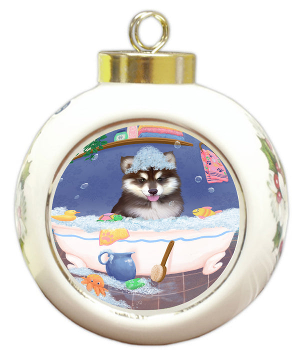Rub A Dub Dog In A Tub Alaskan Malamute Dog Round Ball Christmas Ornament RBPOR58509